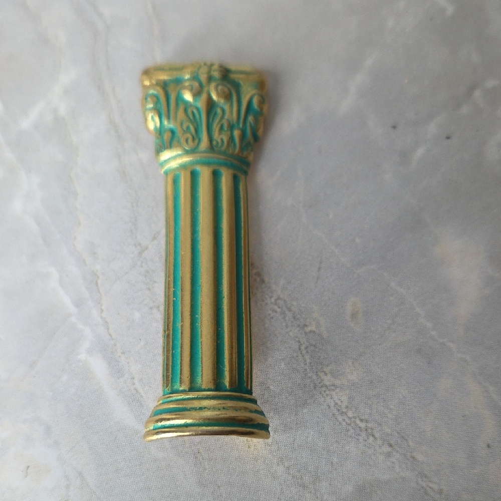 Greek Column Pin Brooch Gold Tone & Turquoise Greece